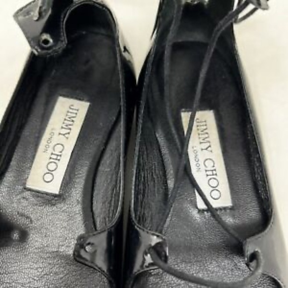 JIMMY CHOO Patent Lace Up Vita Flats Black 35.5 US 5.5 - Picture 12 of 14
